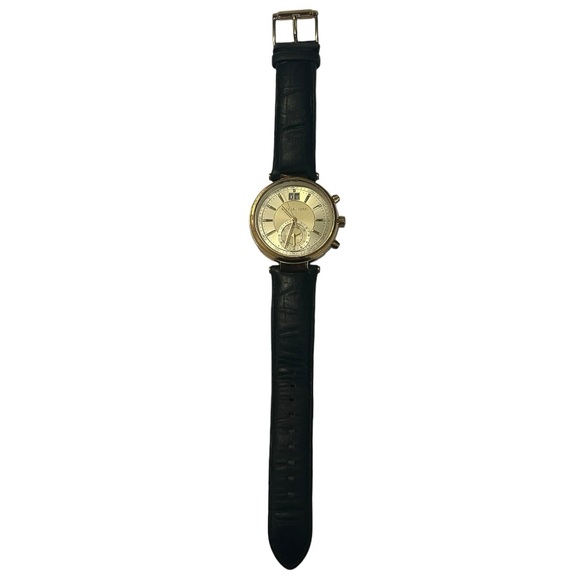 Michael Kors Sawyer Champagne Dial Black Leather Strap Watch For Women - MK2433 - Picture 3 of 6